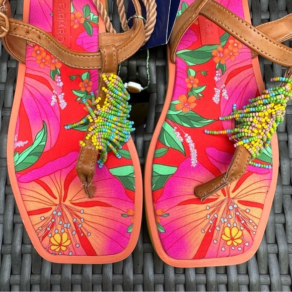 Farm Rio | NWT Size 7 Floral Pierre Beaded Flat Sandals - Picture 16 of 16
